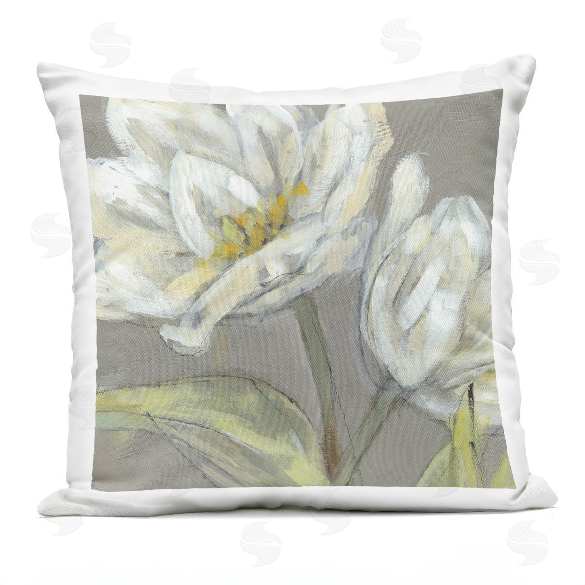 Tulip Flower Petals Green Grey Painting Outdoor Printed Pillow, Home Decor by Jennifer Goldberger