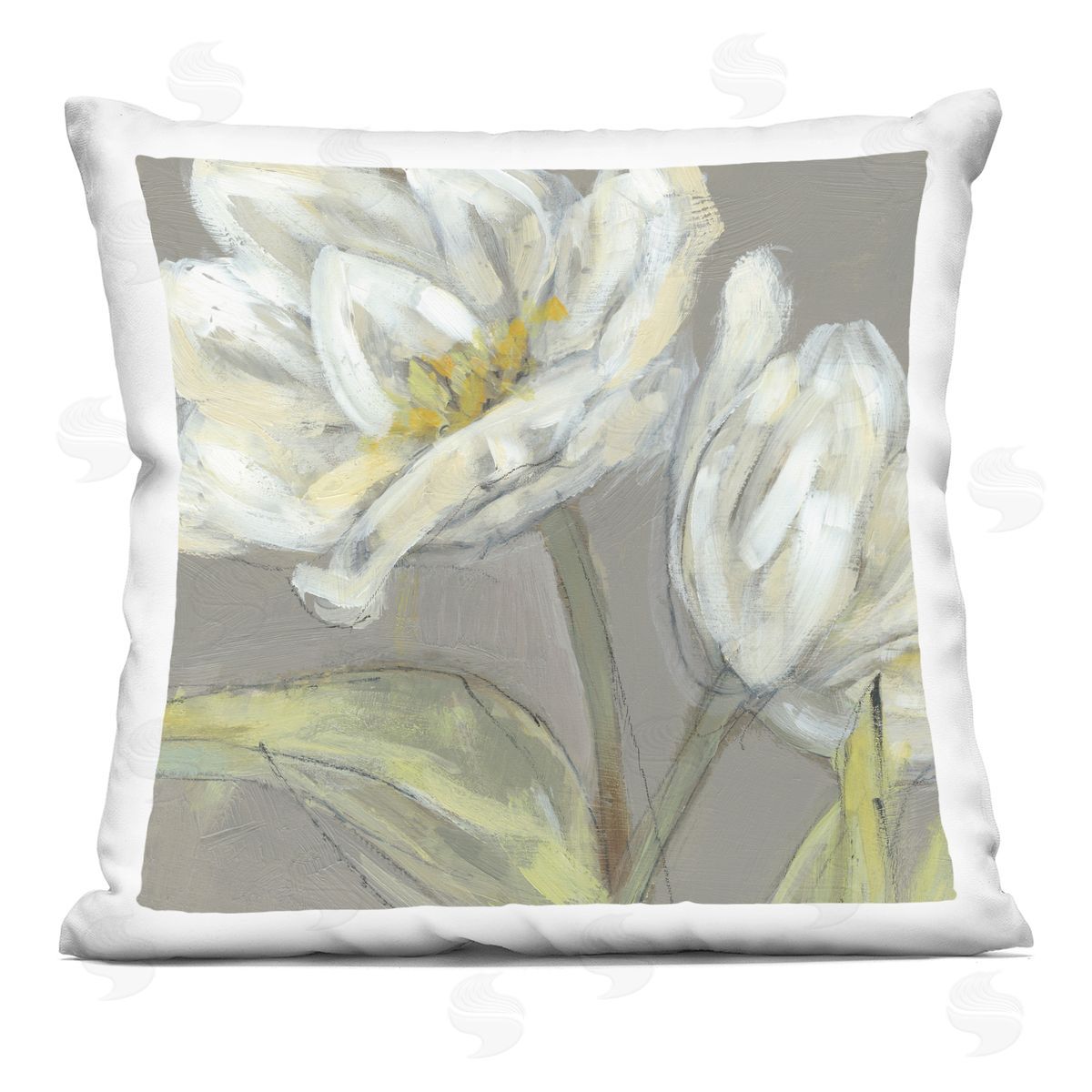 Tulip Flower Petals Green Grey Painting Decorative Printed Pillow, Home Decor by Jennifer Goldberger