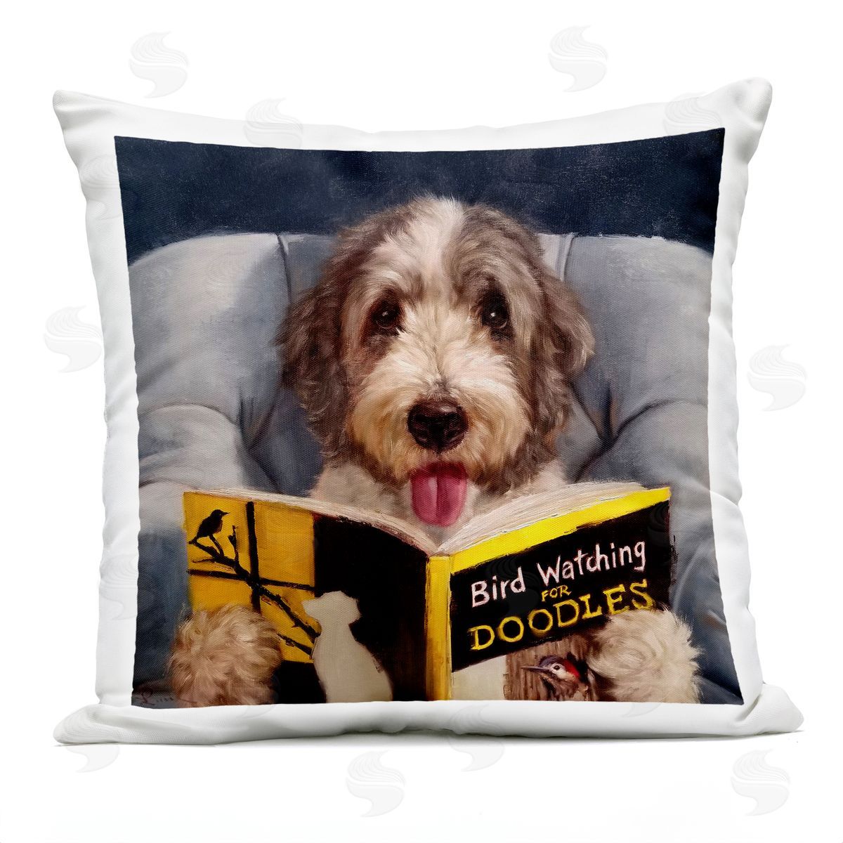 Bird Watching Doodle Funny Pet Dog Portrait Outdoor Printed Pillow, Home Decor by Lucia Heffernan