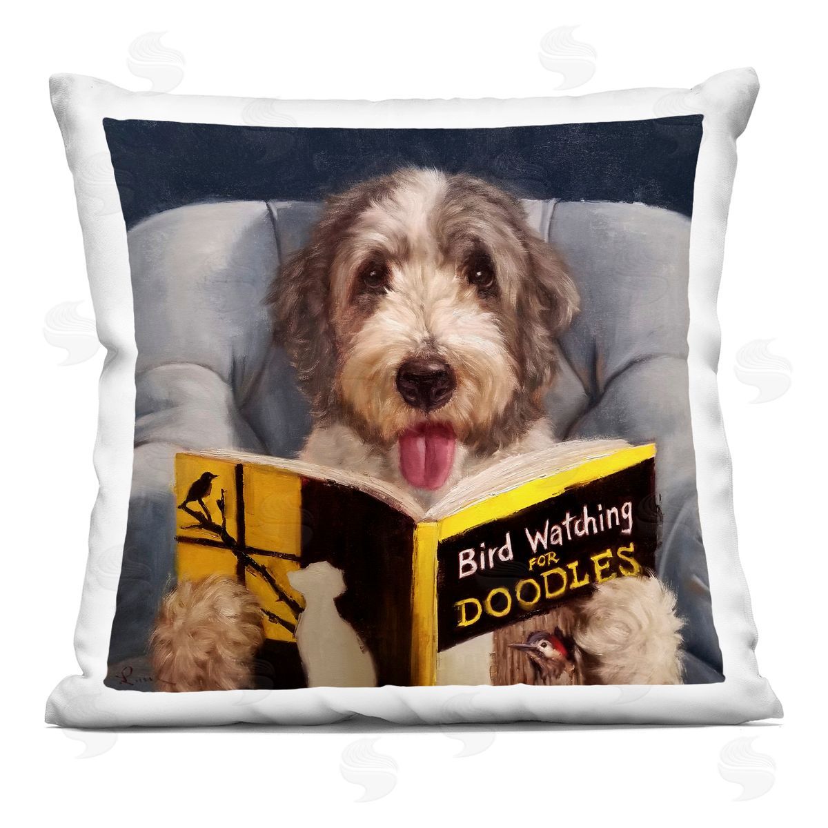Bird Watching Doodle Funny Pet Dog Portrait Decorative Printed Pillow, Home Decor by Lucia Heffernan