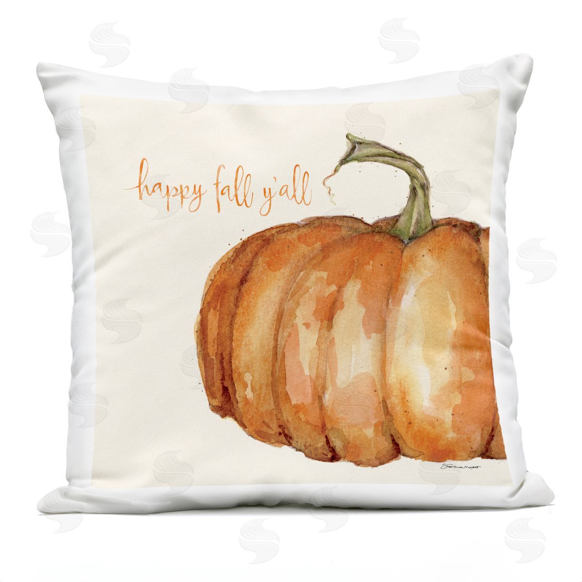 Happy Fall Y'all Autumn Pumpkin Seasonal Design Outdoor Printed Pillow, Home Decor by Stephanie Workman Marrott