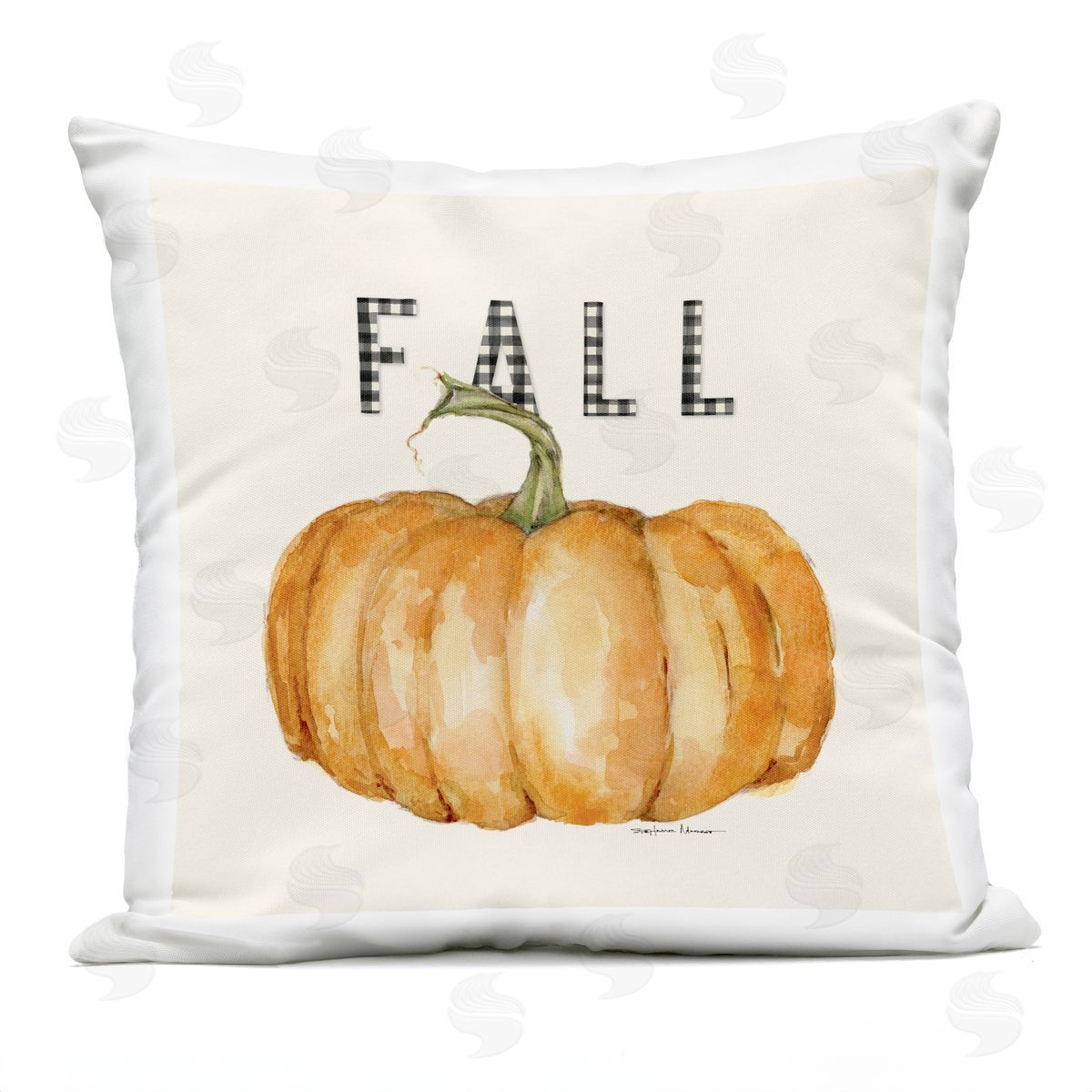 Fall Pumpkin Black Farm Plaid Typography Autumn Gourd Outdoor Printed Pillow, Home Decor by Stephanie Workman Marrott