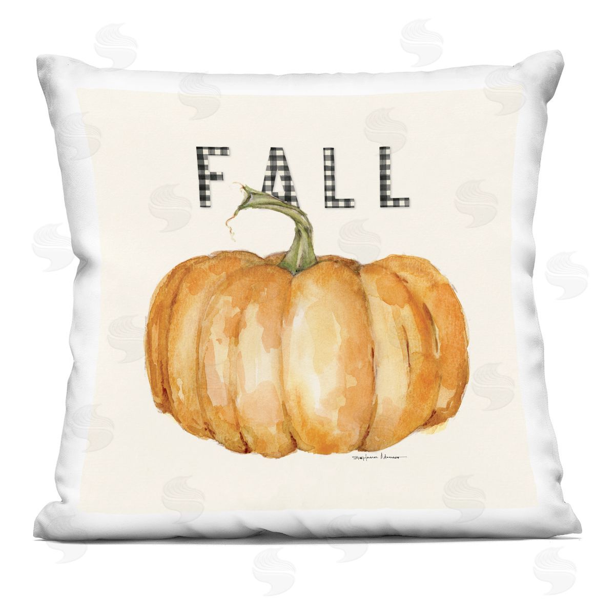 Fall Pumpkin Black Farm Plaid Typography Autumn Gourd Decorative Printed Pillow, Home Decor by Stephanie Workman Marrott