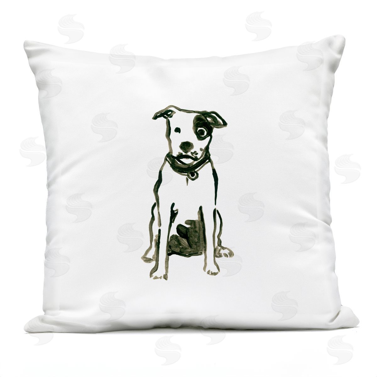 Smiling Dog Casual Animal Doodle Outdoor Printed Pillow, Home Decor by June Erica Vess