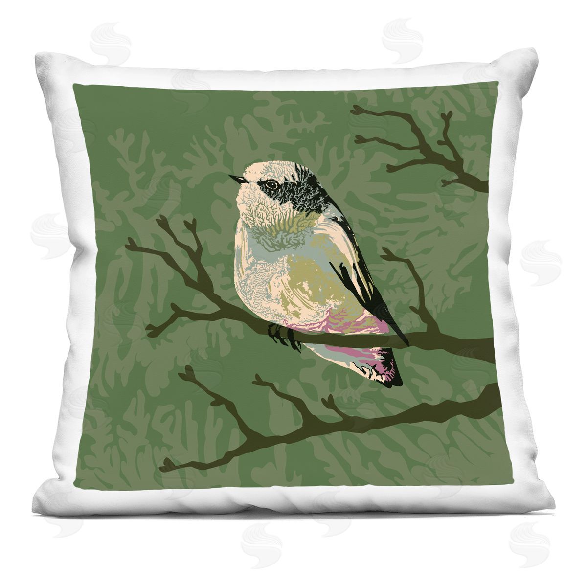 Peaceful Perched Bird Botanical Branches Decorative Printed Pillow, Home Decor by Verbrugge Watercolor