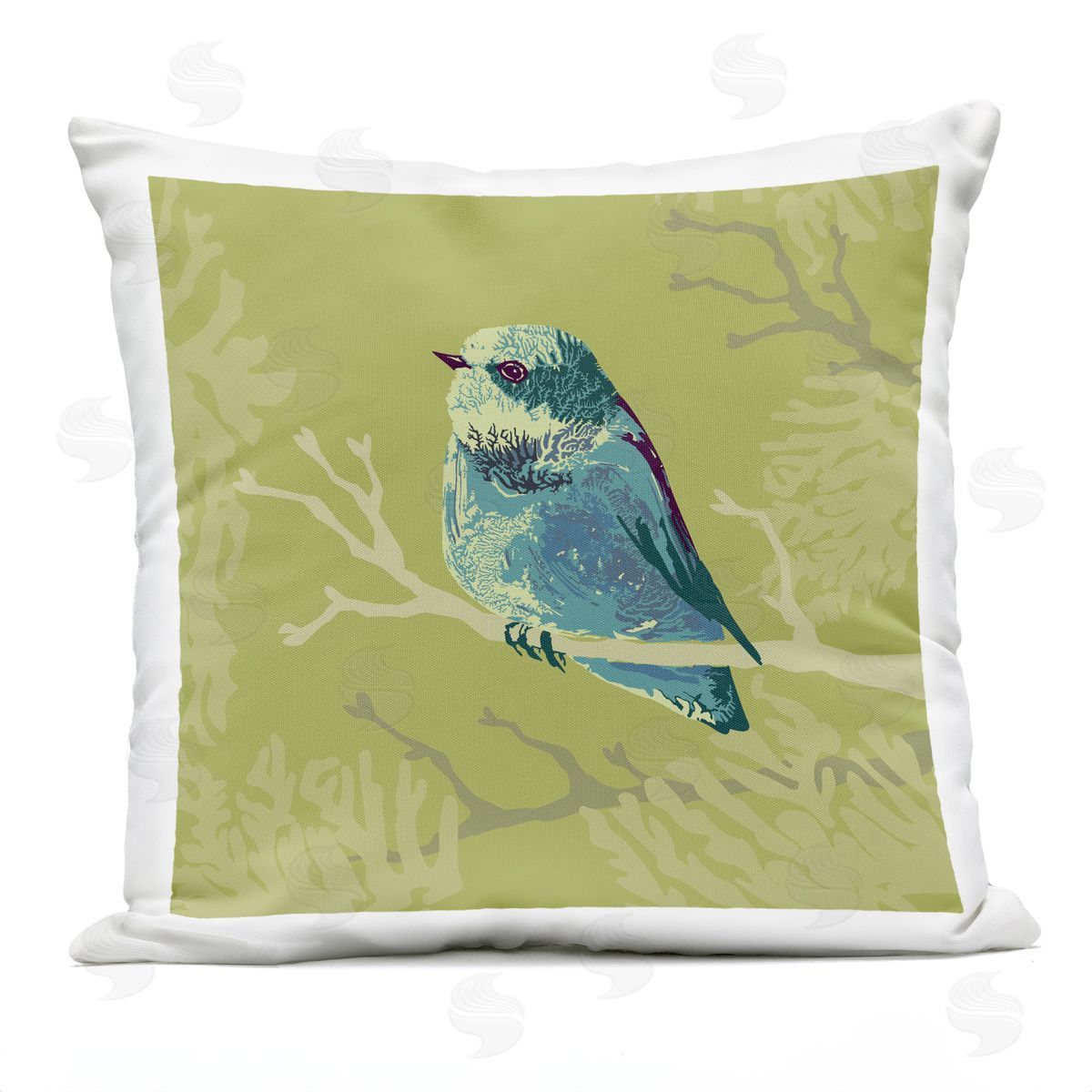 Perched Blue Bird Tree Branch Shapes Outdoor Printed Pillow, Home Decor by Verbrugge Watercolor