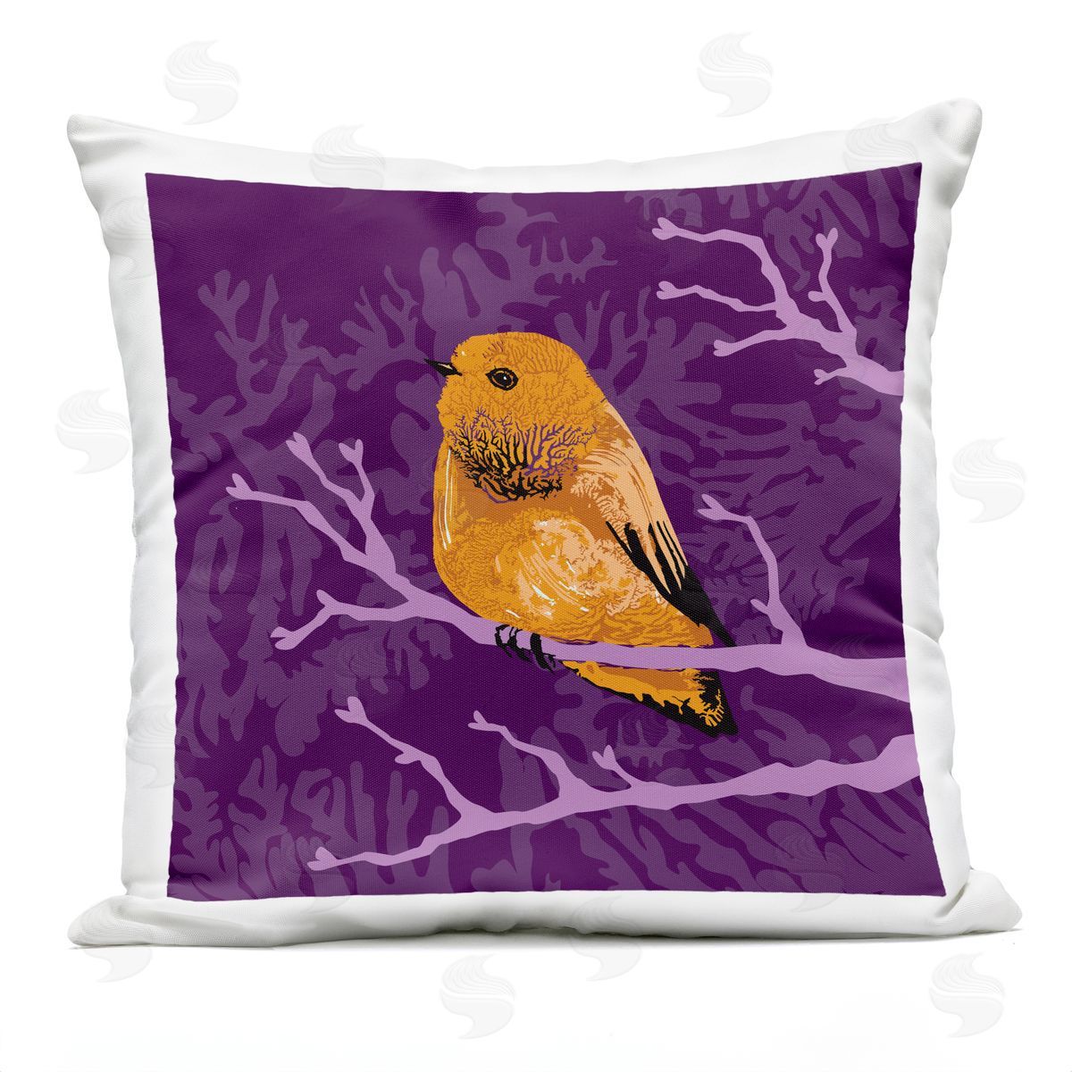 Vivid Bird Botanical Tree Branch Pattern Outdoor Printed Pillow, Home Decor by Verbrugge Watercolor