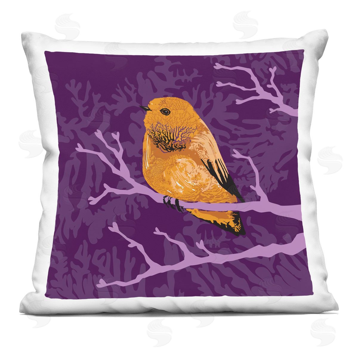 Vivid Bird Botanical Tree Branch Pattern Decorative Printed Pillow, Home Decor by Verbrugge Watercolor