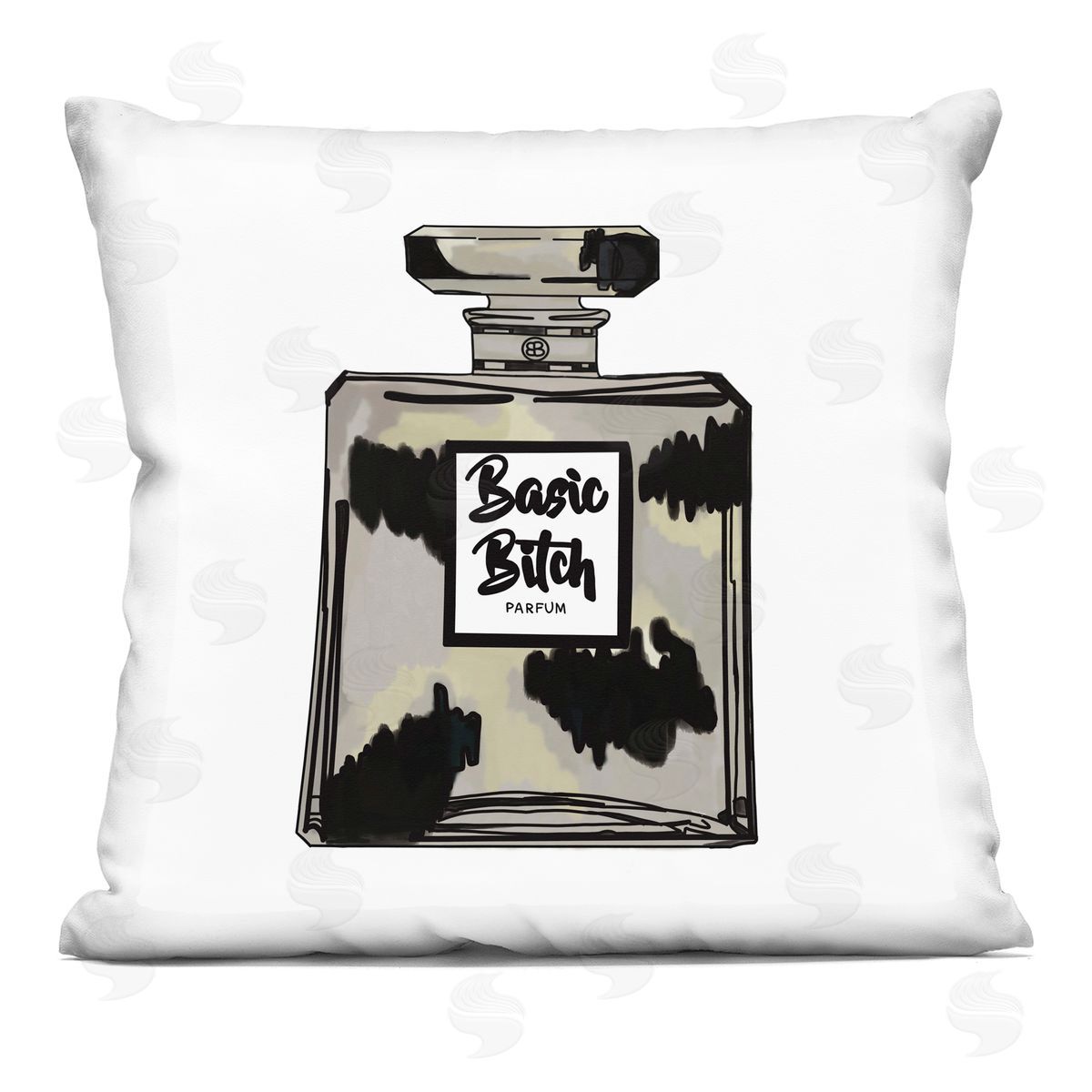 Basic B**** Glam Fashion Perfume Bottle Decorative Printed Pillow, Home Decor by Amelia Noyes