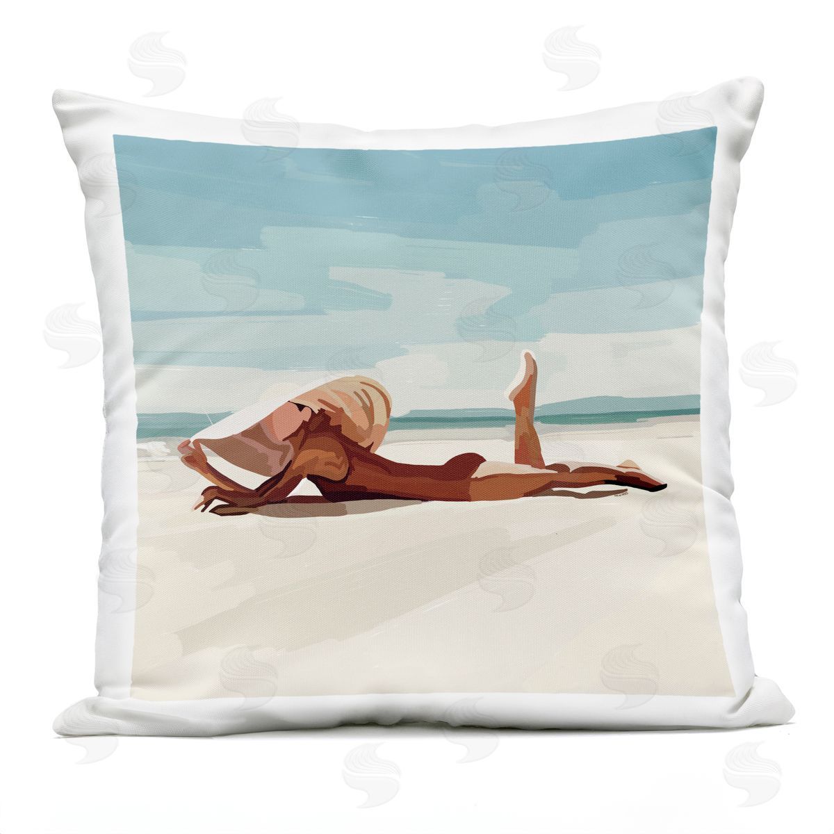 Lounging Woman Tropical Beach Shoreline Outdoor Printed Pillow, Home Decor by Amelia Noyes