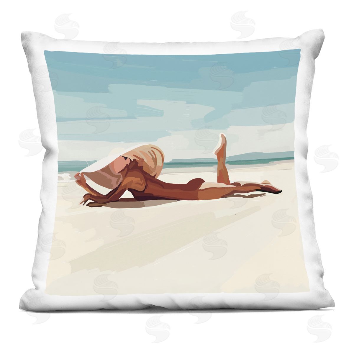 Lounging Woman Tropical Beach Shoreline Decorative Printed Pillow, Home Decor by Amelia Noyes