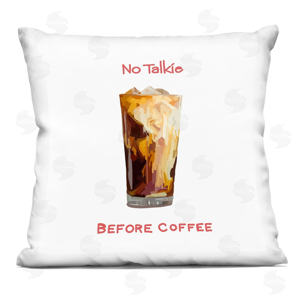 No Talkie Before Coffee Cafe Humor Decorative Printed Pillow, Home Decor by Amelia Noyes
