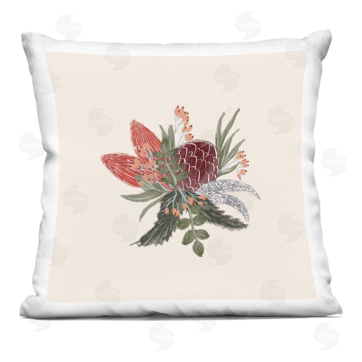Casual Cottage Botanical Blooms Flower Buds Decorative Printed Pillow, Home Decor by Birgit Maria Kiennast