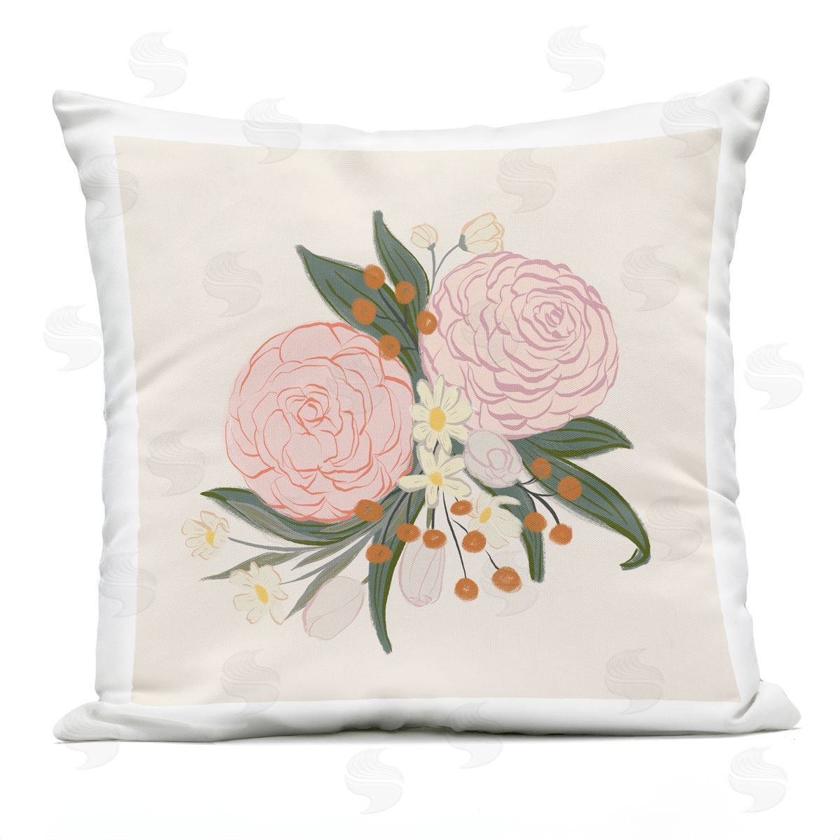 Delicate Peony Mixed Flower Buds Arrangement Outdoor Printed Pillow, Home Decor by Birgit Maria Kiennast