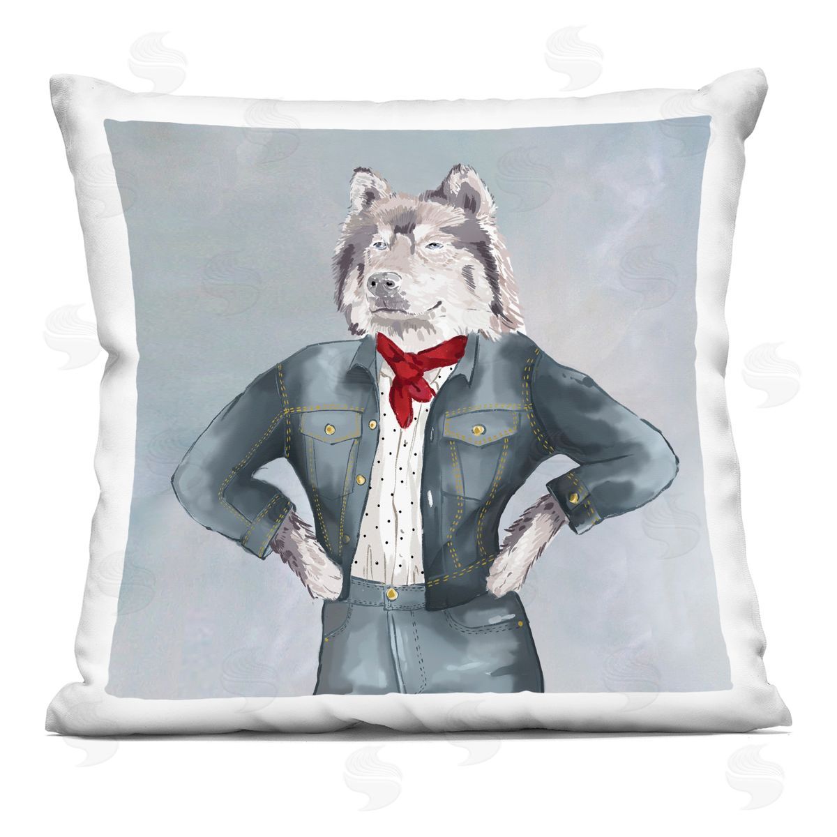 Trendy Wolf Denim Fashion Outfit Decorative Printed Pillow, Home Decor by House of Rose