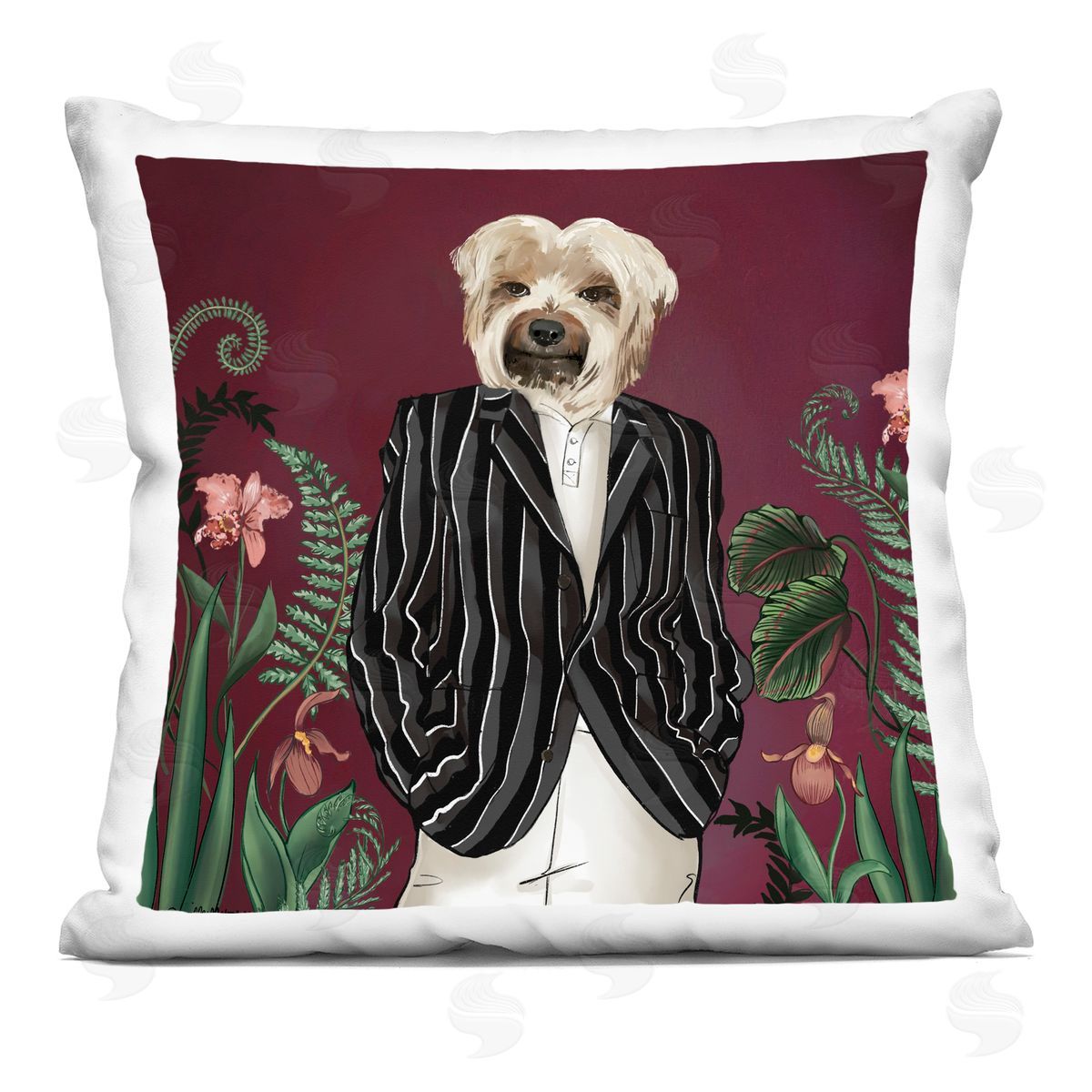 Handsome Dog Stylish Fashion Botanicals Decorative Printed Pillow, Home Decor by House of Rose