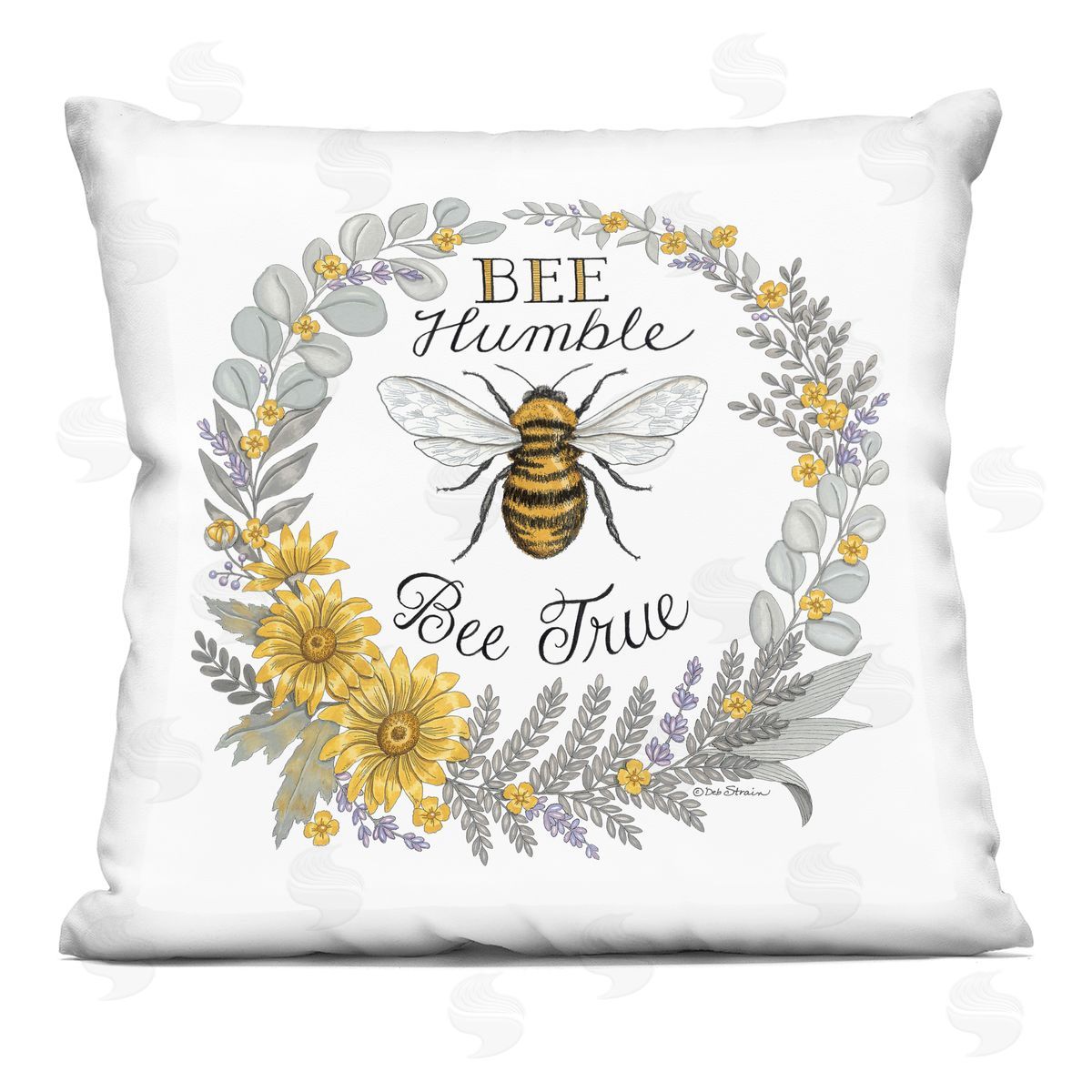 Bee Humble & True Insect Floral Wreath Decorative Printed Pillow, Home Decor by Deb Strain
