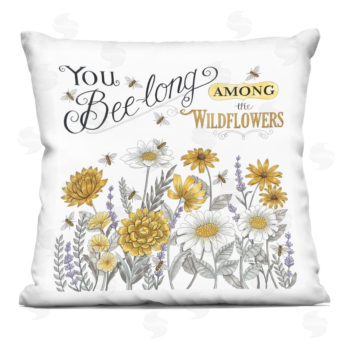 Among the Wildflowers Honey Bee Blossoms Decorative Printed Pillow, Home Decor by Deb Strain