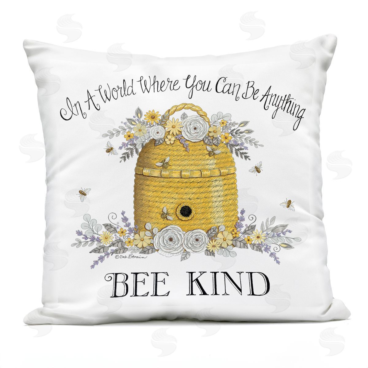 Bee Kind Honey Hive Floral Design Outdoor Printed Pillow, Home Decor by Deb Strain