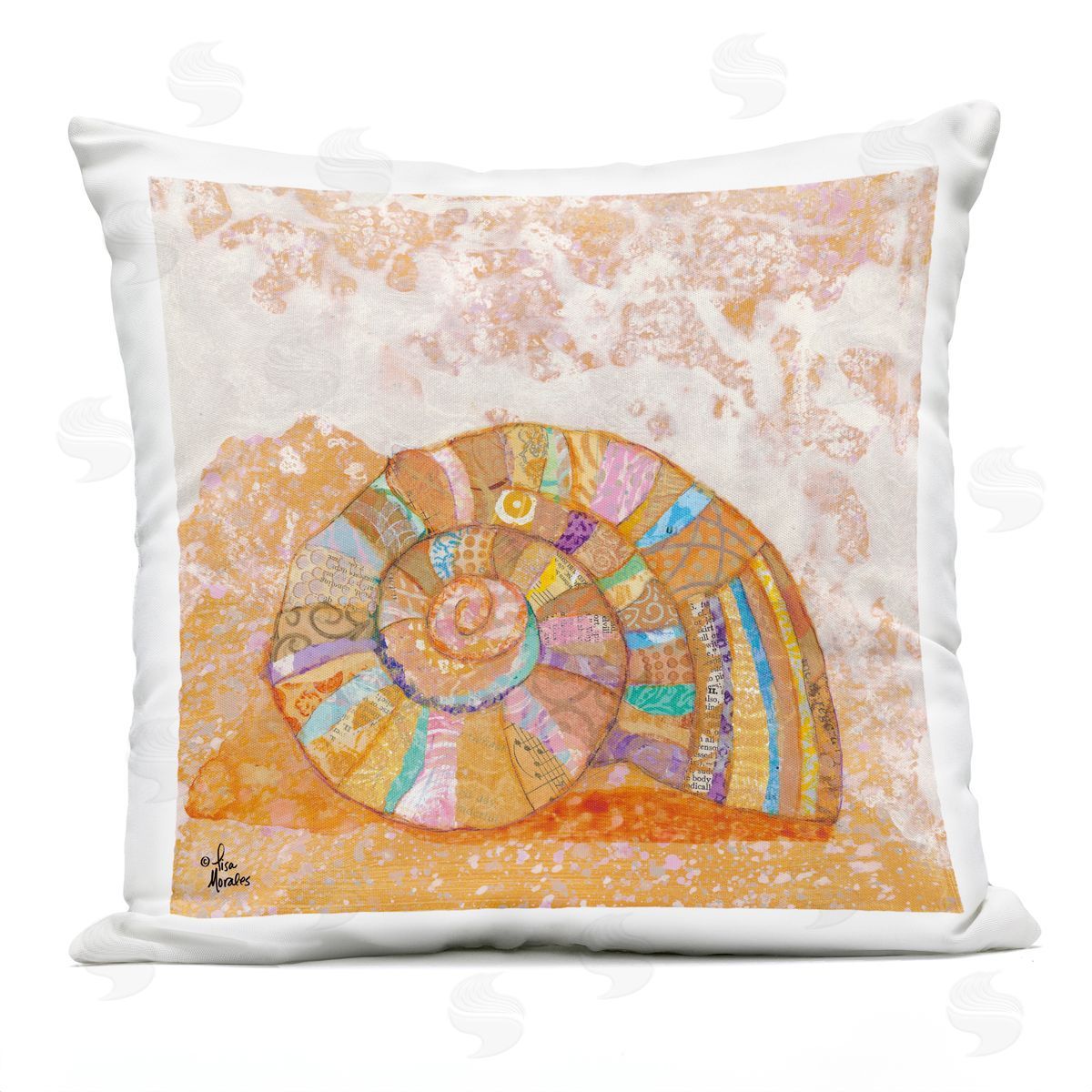 Nautical Spiral Seashell Sea Life Outdoor Printed Pillow, Home Decor by Lisa Morales