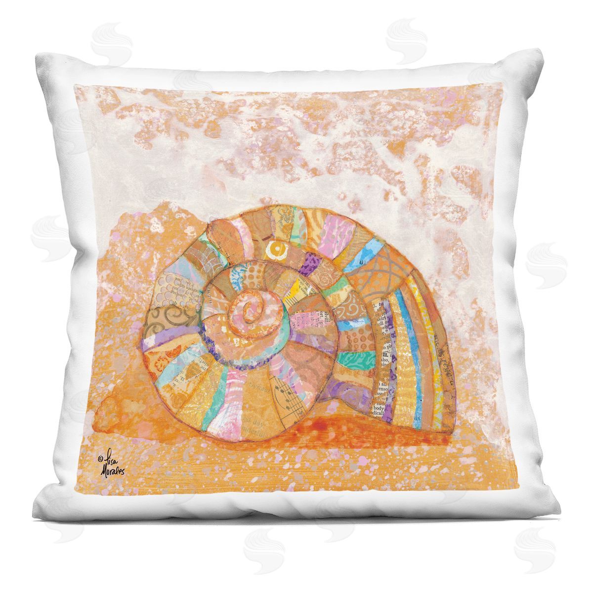 Nautical Spiral Seashell Sea Life Decorative Printed Pillow, Home Decor by Lisa Morales