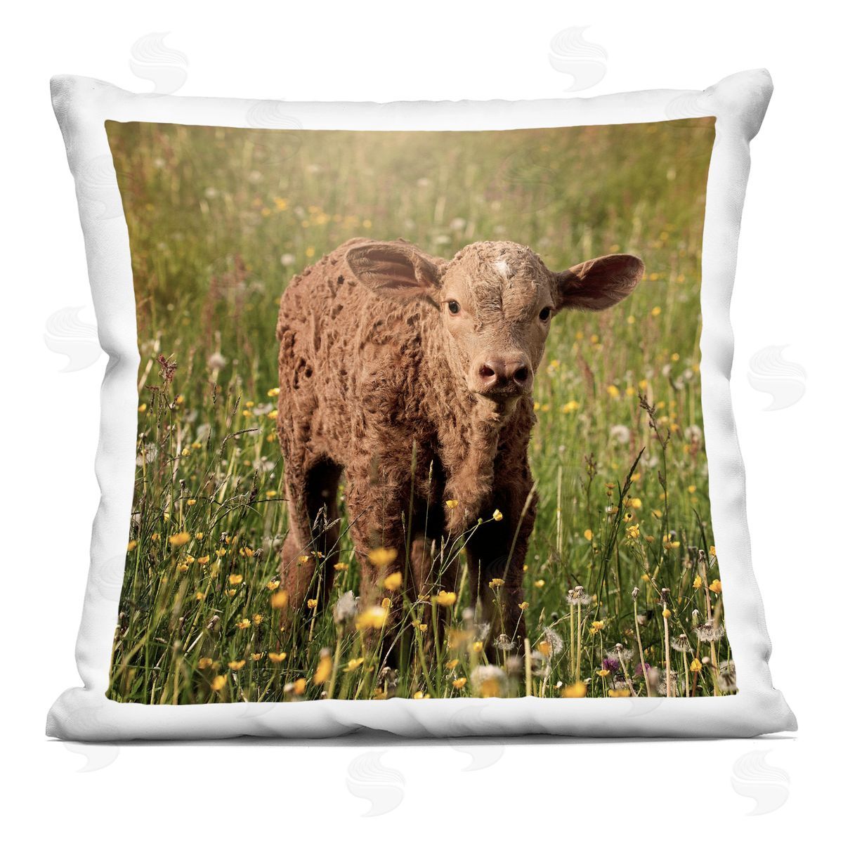 Baby Calf Cow Farm Flower Meadow Decorative Printed Pillow, Home Decor by Stupell Studio