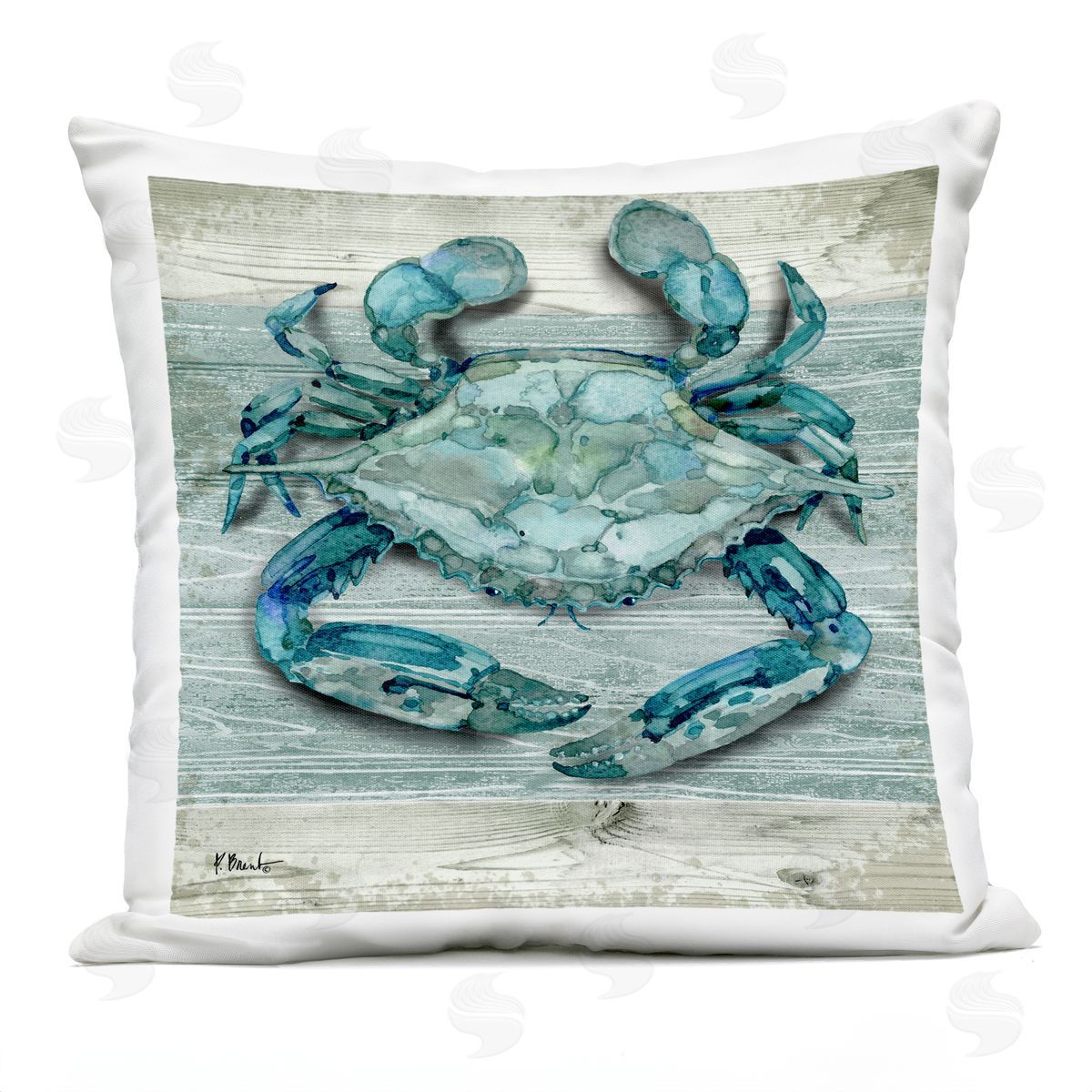 Nautical Blue Crab Grainy Pattern Boardwalk Outdoor Printed Pillow, Home Decor by Paul Brent
