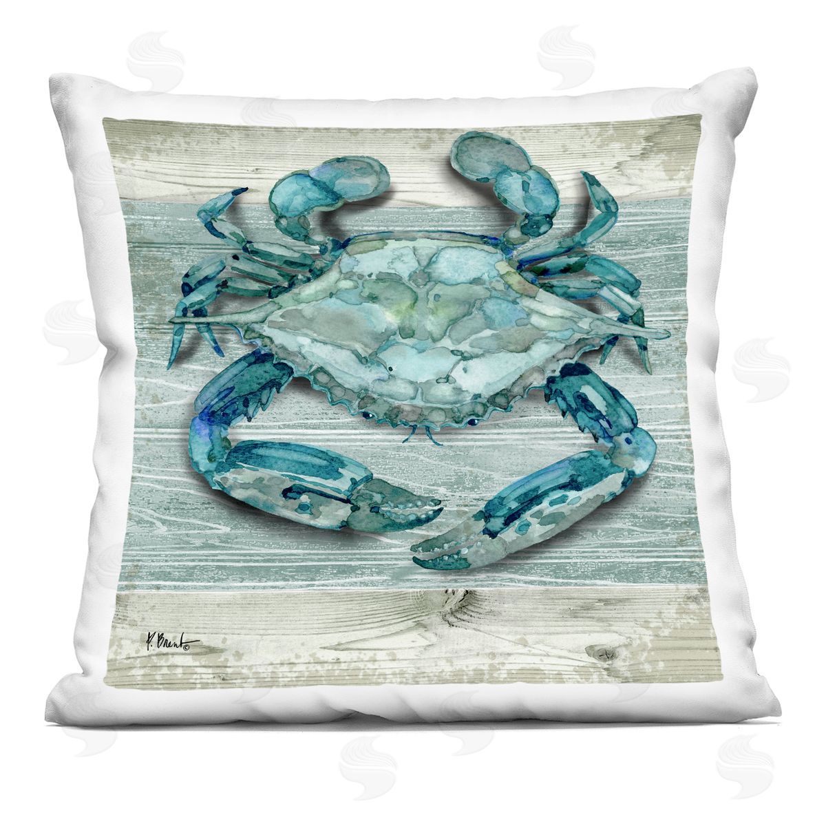 Nautical Blue Crab Grainy Pattern Boardwalk Decorative Printed Pillow, Home Decor by Paul Brent