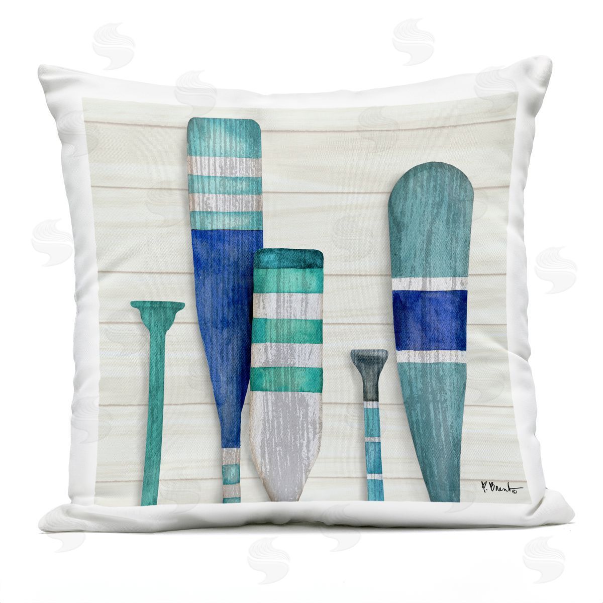 Green Boating Oars Lake Cabin Outdoor Printed Pillow, Home Decor by Paul Brent