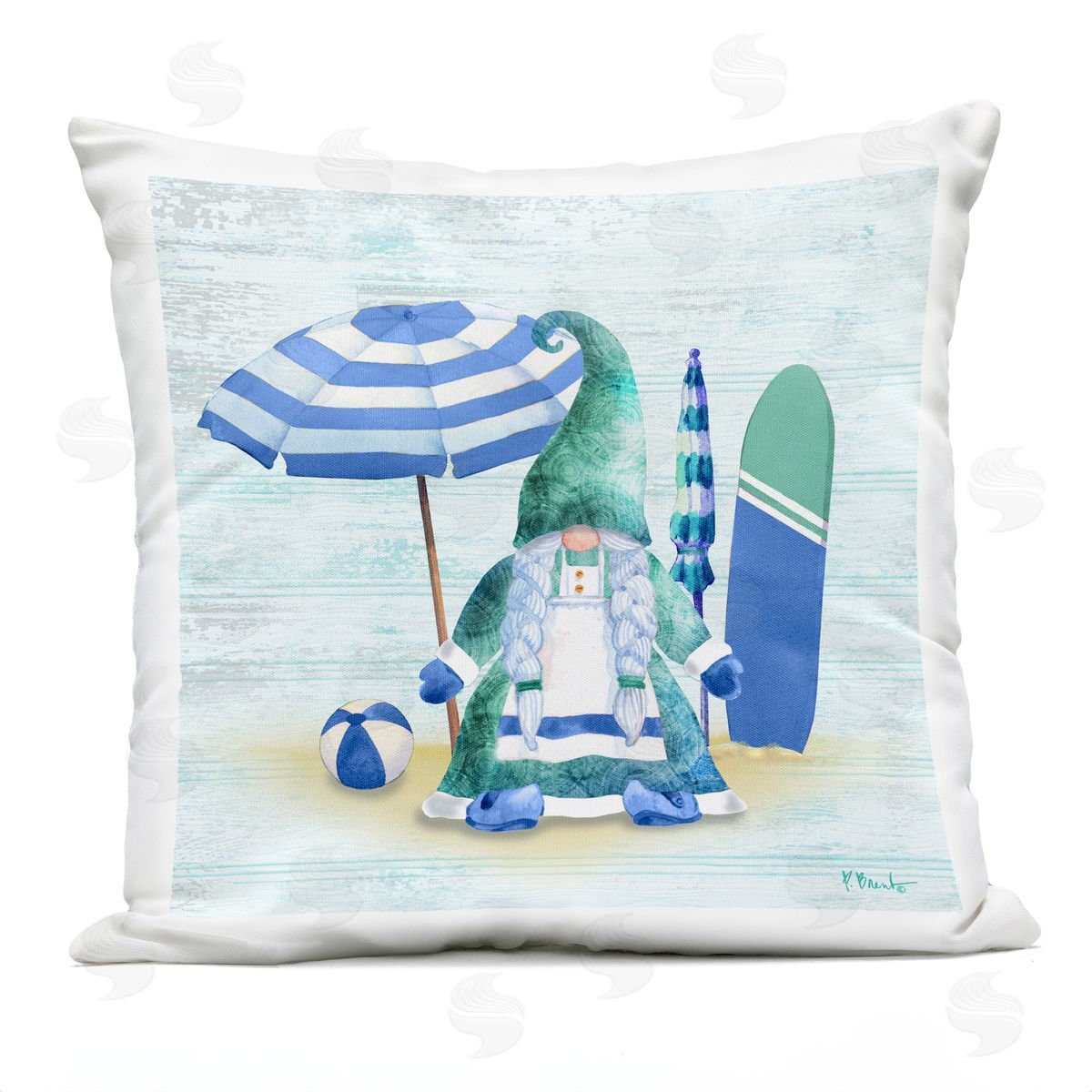 Green Gnome Fun Blue Beachball Outdoor Printed Pillow, Home Decor by Paul Brent