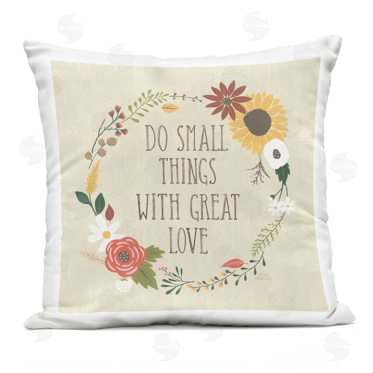 Heartwarming Great Love Quote Floral Border Outdoor Printed Pillow, Home Decor by Laura Marshall