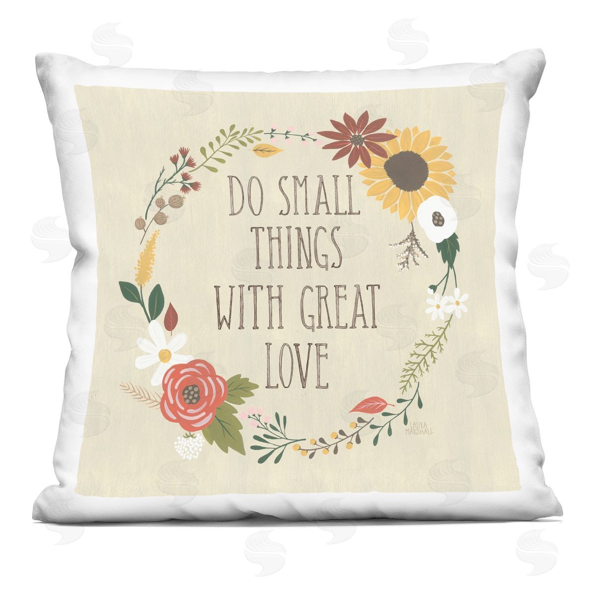 Heartwarming Great Love Quote Floral Border Decorative Printed Pillow, Home Decor by Laura Marshall