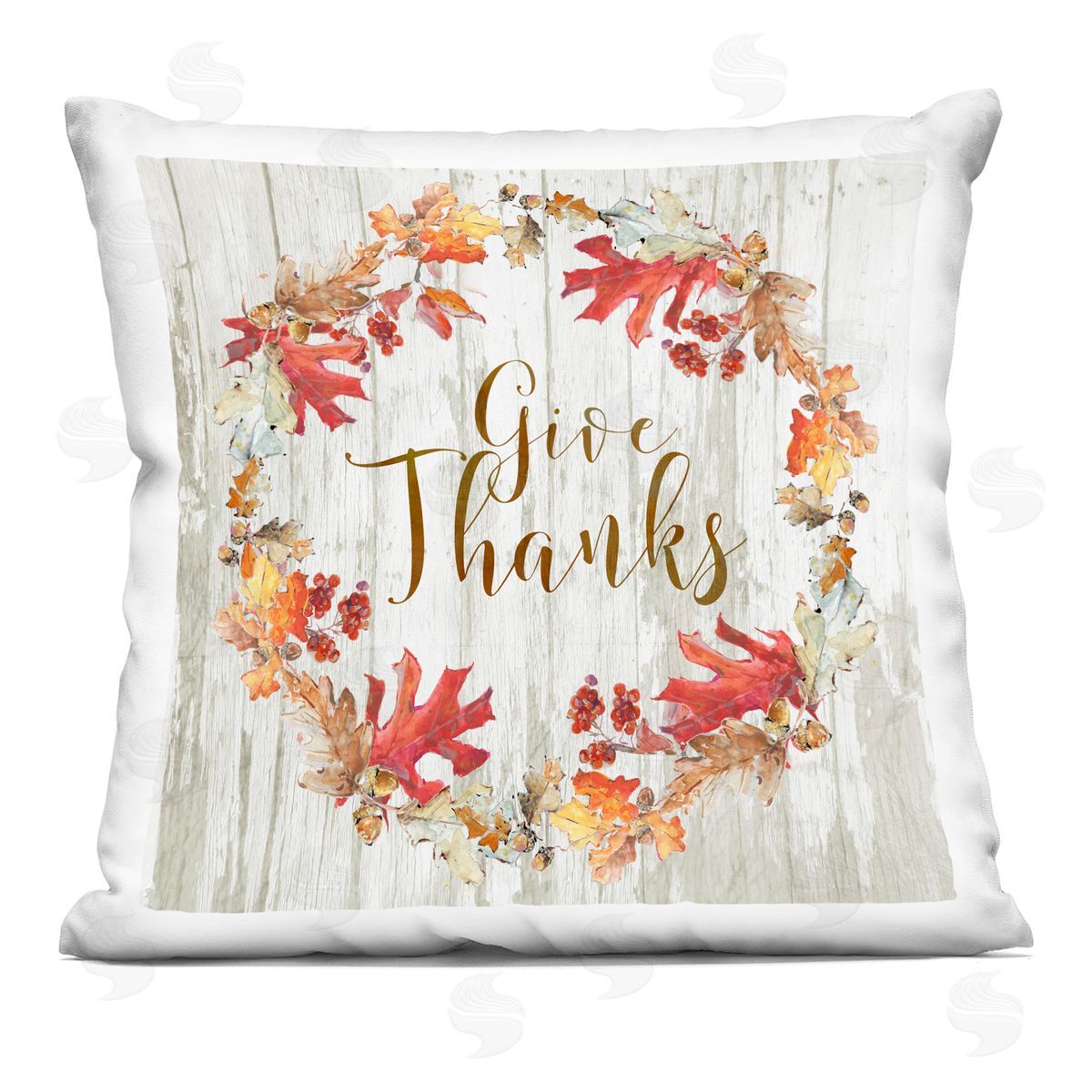 Give Thanks Rustic Autumnal Border Decorative Printed Pillow, Home Decor by Sally Swatland