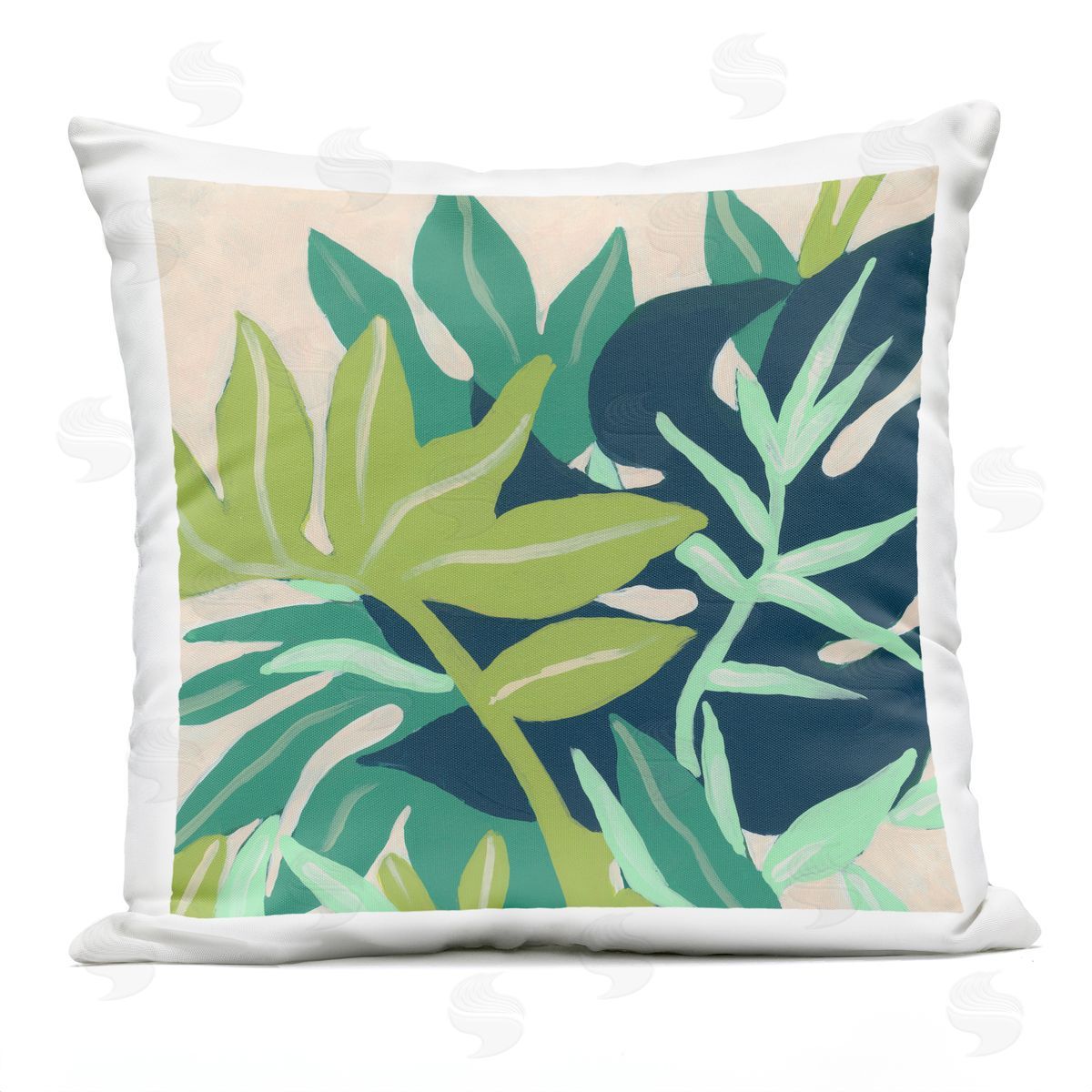 Abstract Layered Botanical Leaf Plant Shapes Outdoor Printed Pillow, Home Decor by June Erica Vess