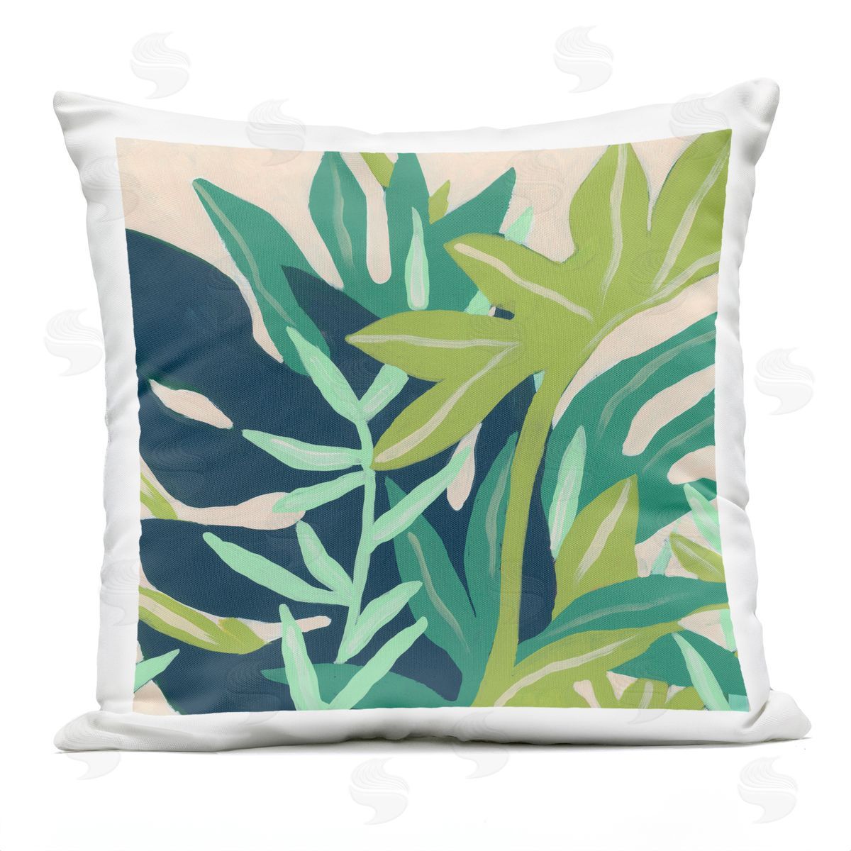Layered Abstract Leaves Varied Green Shapes Outdoor Printed Pillow, Home Decor by June Erica Vess