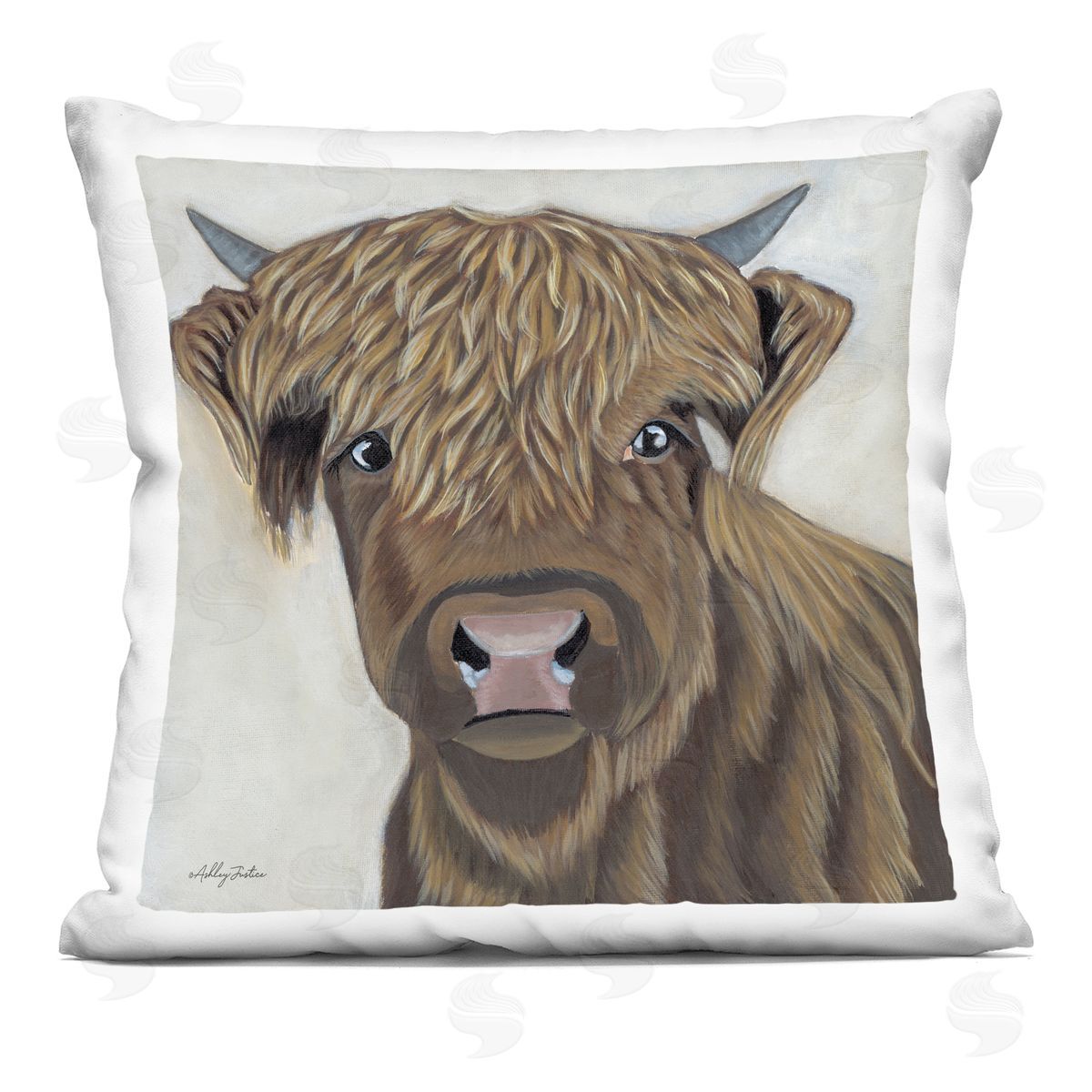 Brown Farm Cattle Calf Rural Animal Decorative Printed Pillow, Home Decor by Ashley Justice