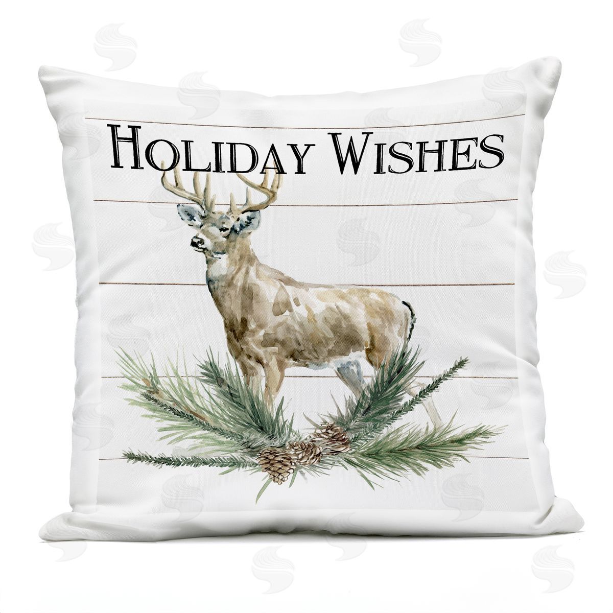 Holiday Wishes Deer Seasonal Pine Sprig Outdoor Printed Pillow, Home Decor by Carol Robinson