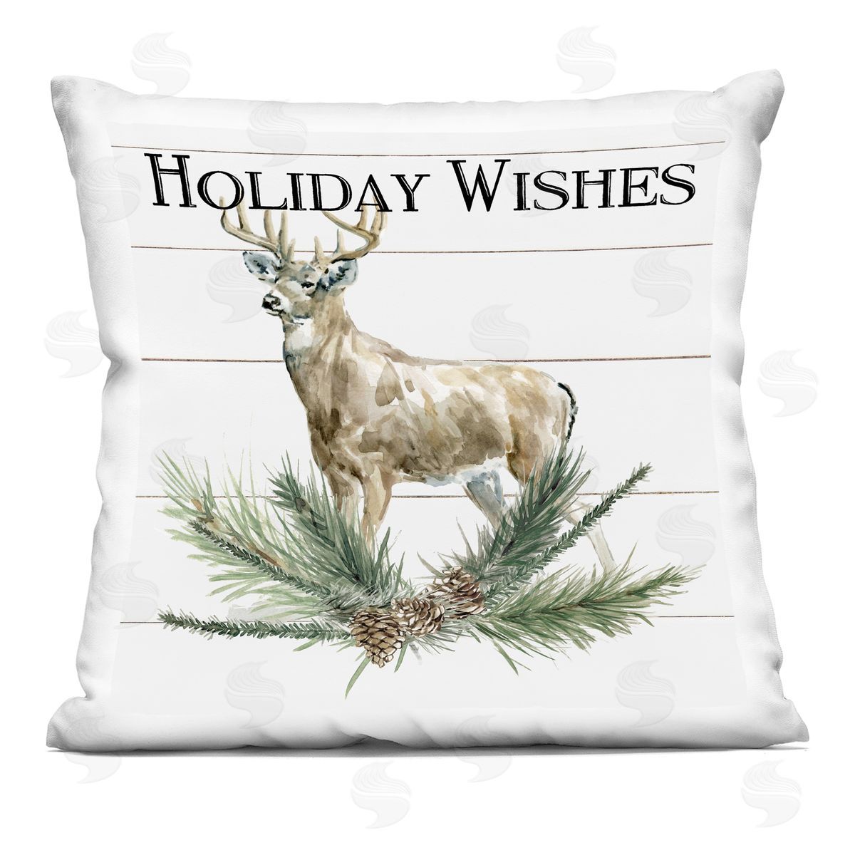 Holiday Wishes Deer Seasonal Pine Sprig Decorative Printed Pillow, Home Decor by Carol Robinson