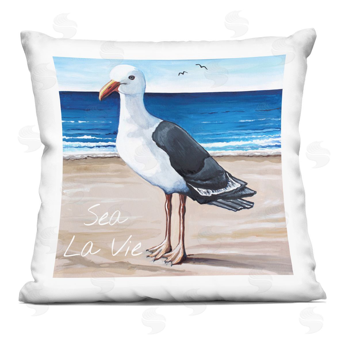 Seagull Bird Standing Beach Shore Waves Decorative Printed Pillow, Home Decor by Elizabeth Tyndall