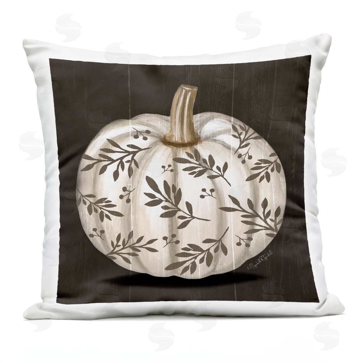 Rustic White Pumpkin Leaf Sprig Pattern Outdoor Printed Pillow, Home Decor by Elizabeth Tyndall