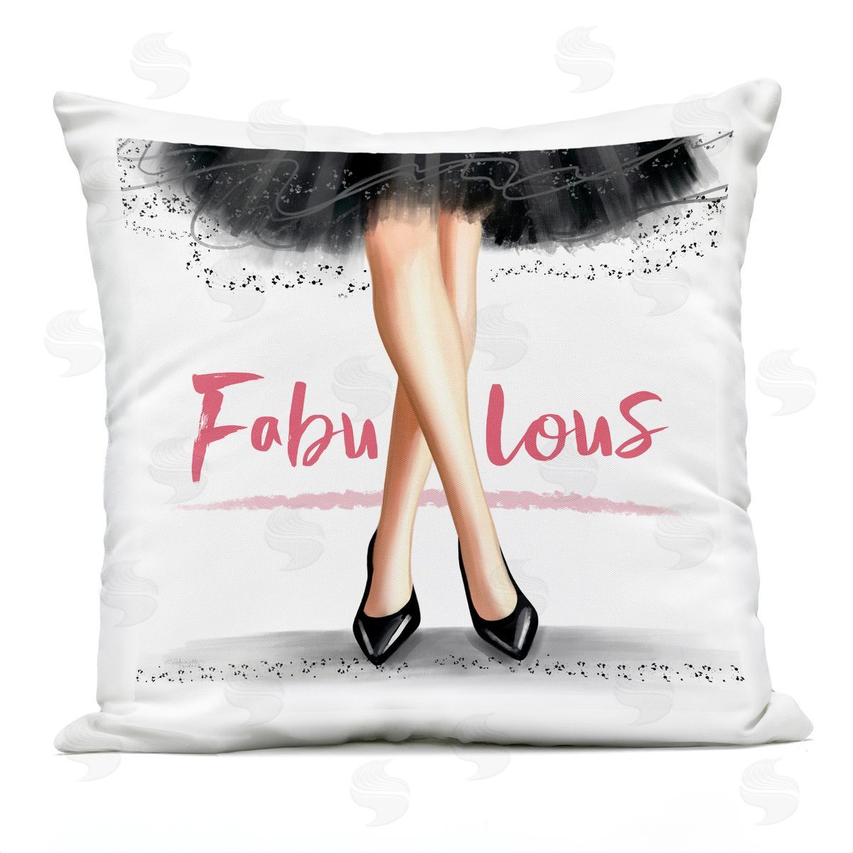 Pink Fabulous Calligraphy Fashionable Black Glam Dress Outdoor Printed Pillow, Home Decor by Elizabeth Tyndall