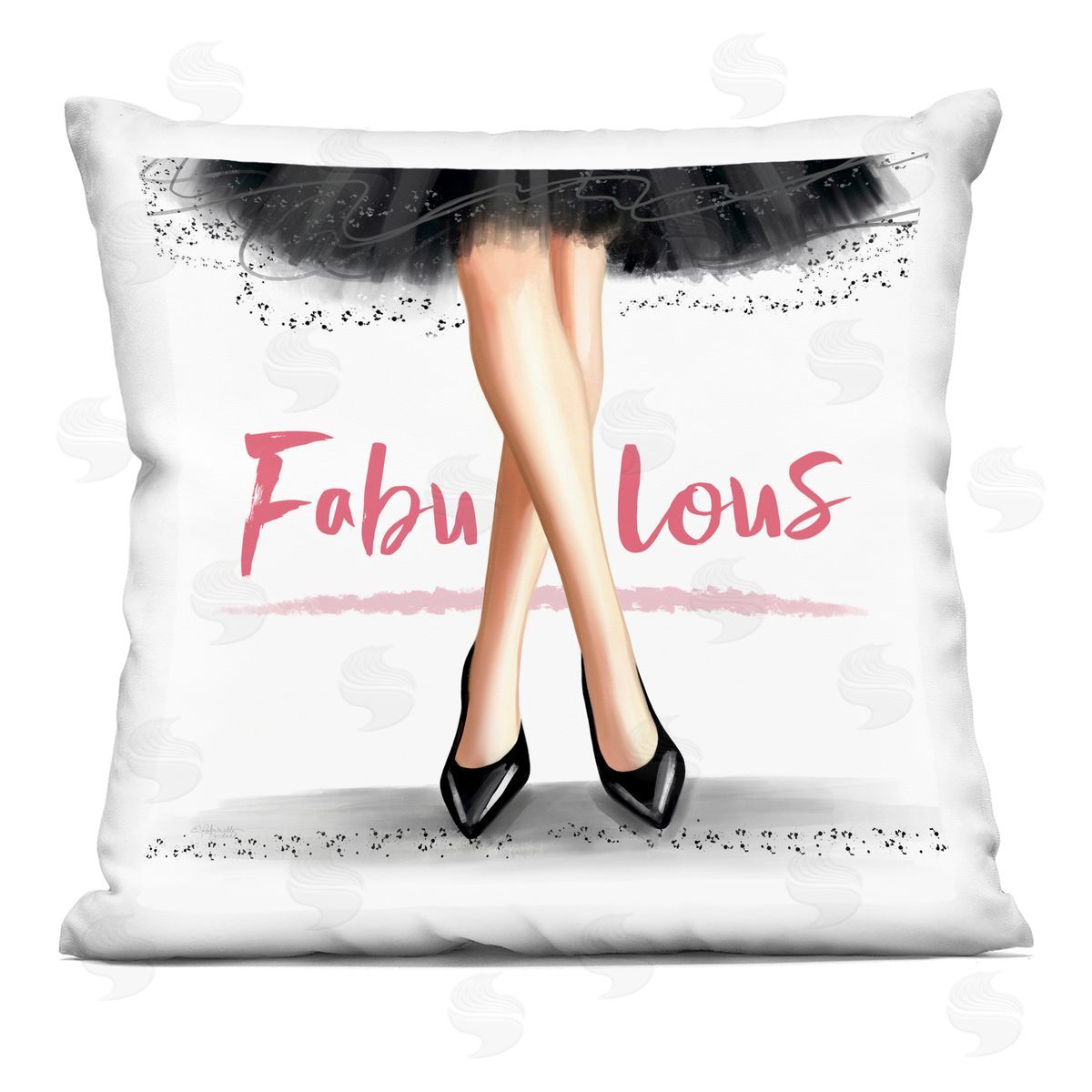 Pink Fabulous Calligraphy Fashionable Black Glam Dress Decorative Printed Pillow, Home Decor by Elizabeth Tyndall