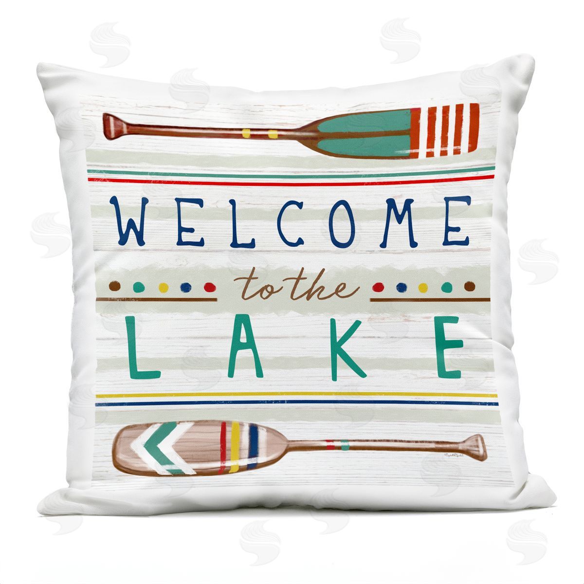 Welcome to Lake Striped Oars Outdoor Printed Pillow, Home Decor by Elizabeth Tyndall