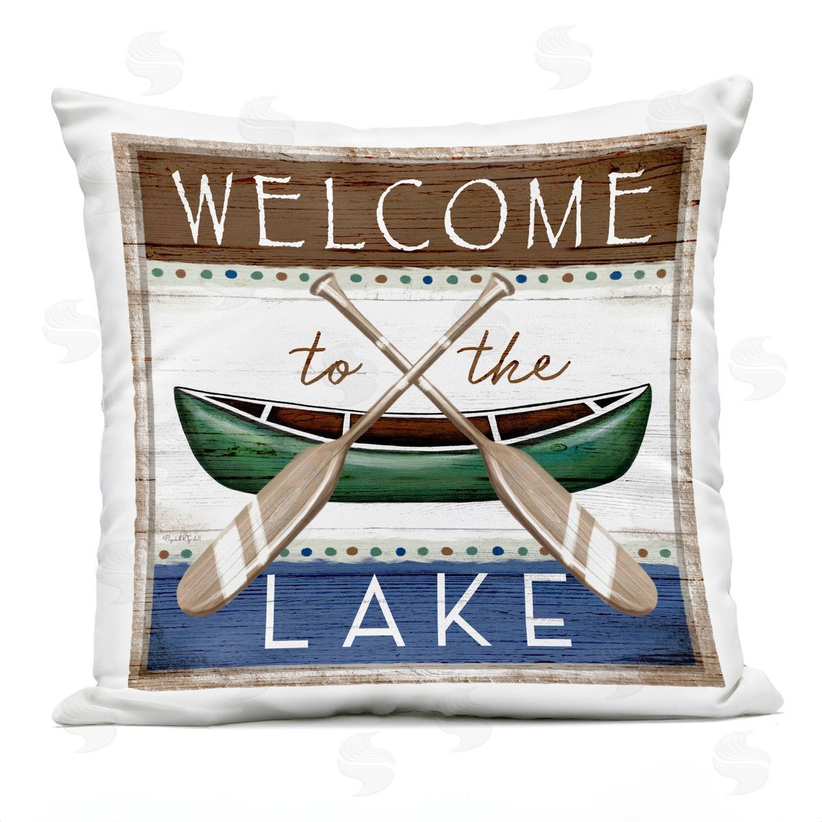 Welcome to Lake Rustic Canoe Crossed Paddles Outdoor Printed Pillow, Home Decor by Elizabeth Tyndall