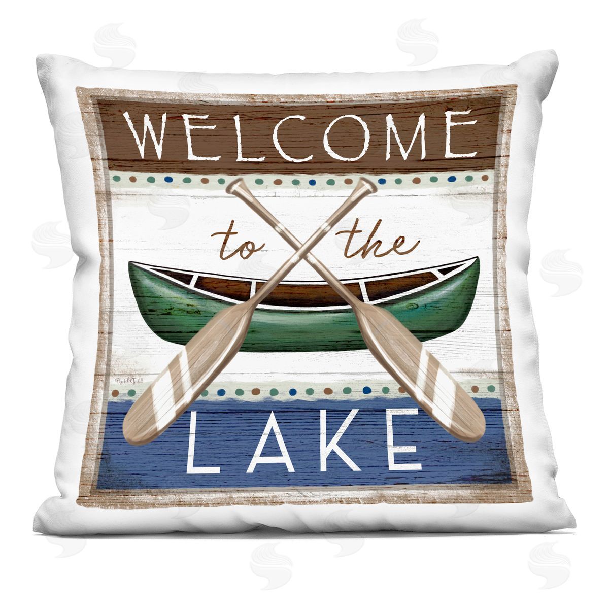 Welcome to Lake Rustic Canoe Crossed Paddles Decorative Printed Pillow, Home Decor by Elizabeth Tyndall