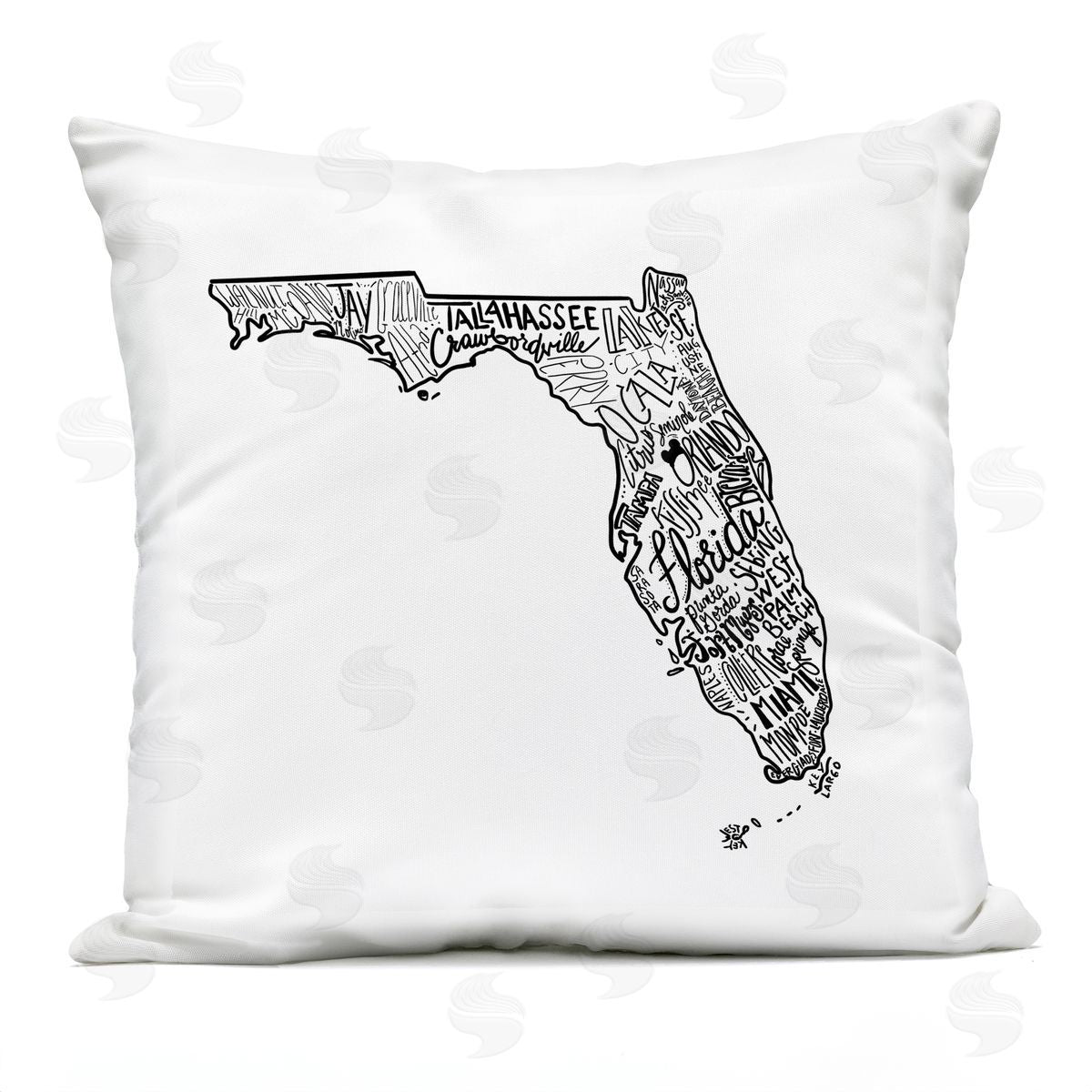 Florida State Shape Various Cities Typography Outdoor Printed Pillow, Home Decor by The Saturday Evening Post