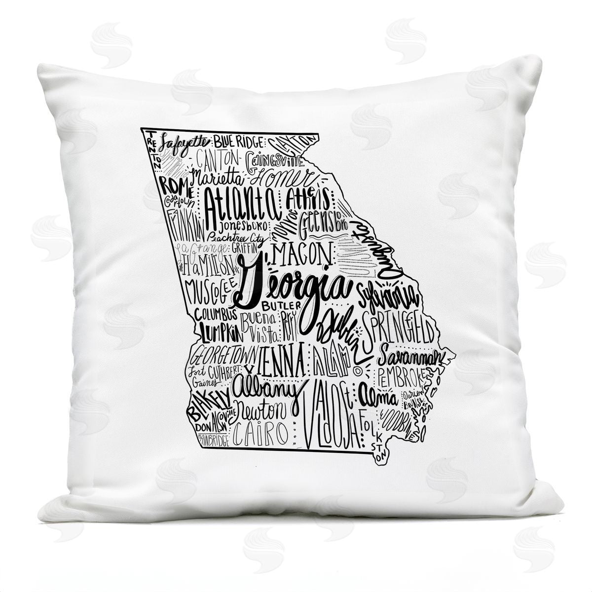 Georgia State Cities Whimsical Typography Shape Outdoor Printed Pillow, Home Decor by The Saturday Evening Post