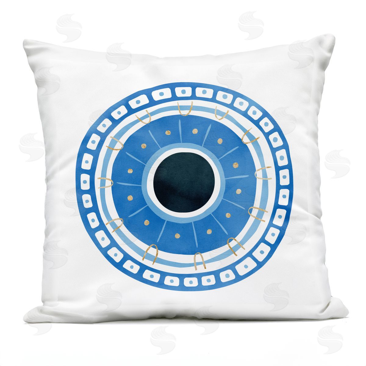 Blue Geometric Evil Eye Outdoor Printed Pillow, Home Decor by Ziwei Li