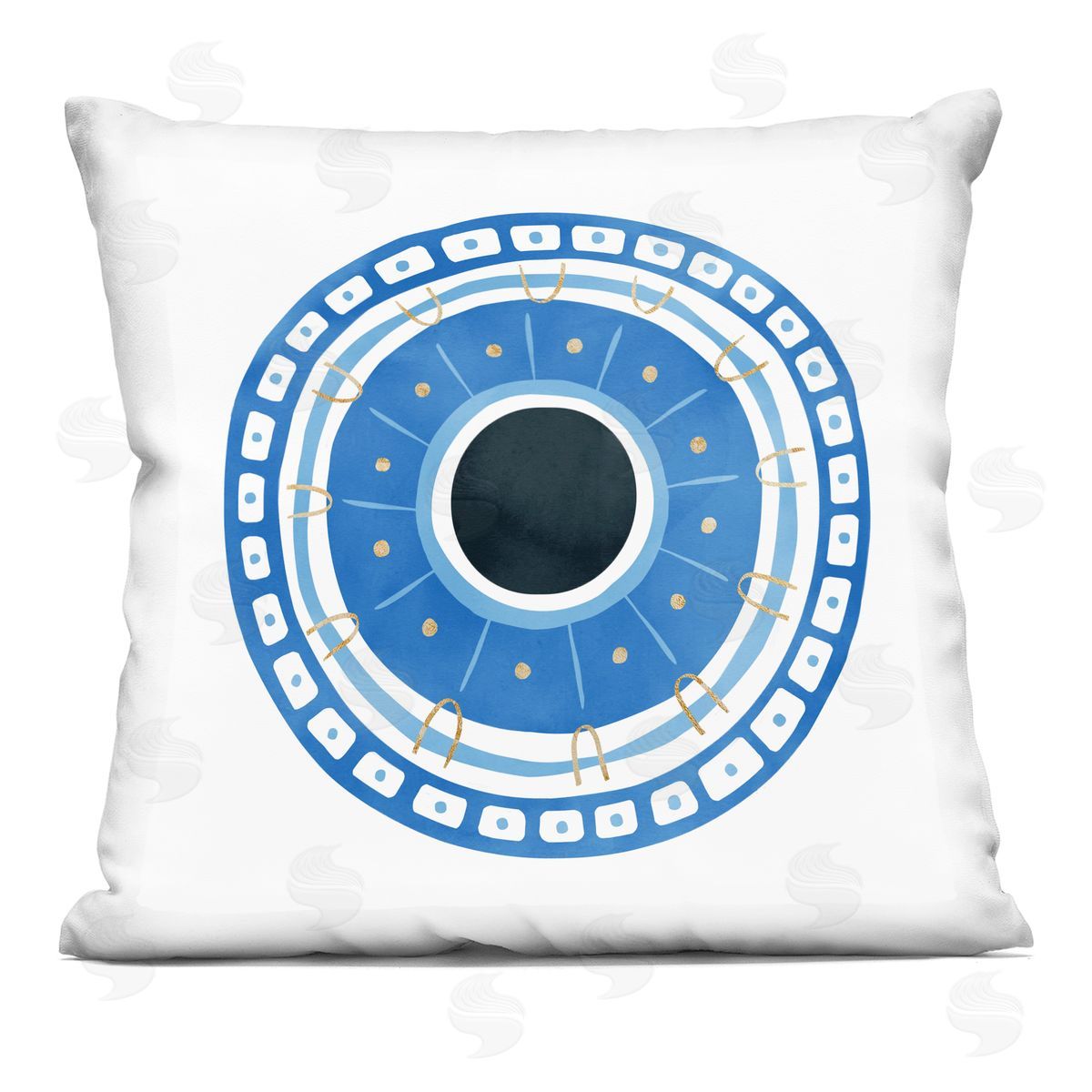 Blue Geometric Evil Eye Decorative Printed Pillow, Home Decor by Ziwei Li