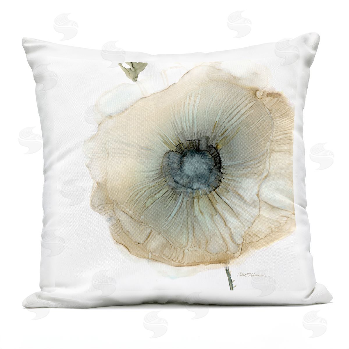 Abstract Poppy Flower Blossom Shape Outdoor Printed Pillow, Home Decor by Carol Robinson